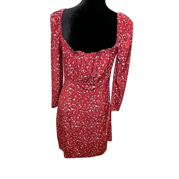 Trixxi Womens Dress Large Red Floral Ruched V Neck 3/4 Sleeve Summer Dressy - Picture 7 of 12